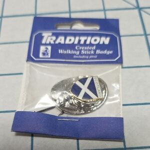 Tradition Silver and Blue Scotland Crested Walking Stick Badge NIP w/pinsVintage